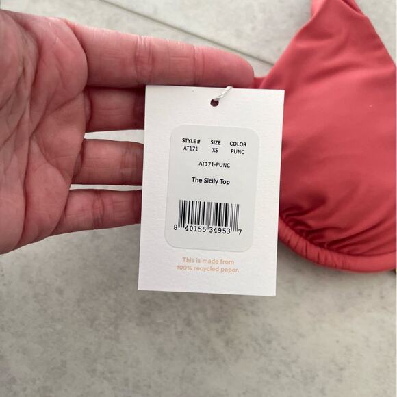 NWT Andie Swim Sicily Top Punch Pink XS Underwire Cups Bikini Bra Style Coral - Picture 2 of 8